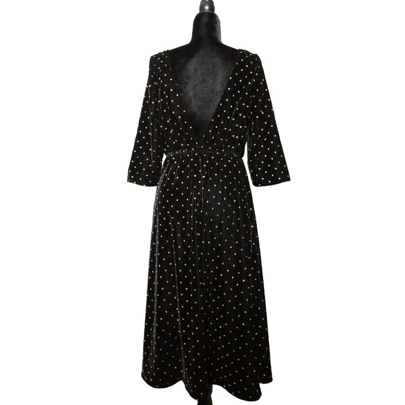 SEZANE Adelma Midi Dress in Black Velvet with Glitter Polka Dots - Size 6 - Picture 3 of 16